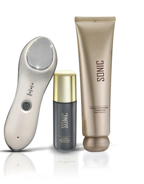 Hot & Cold Sonic toner anti-aging device combo w/Cellmax serum & Detoxifying Cleansing Cream